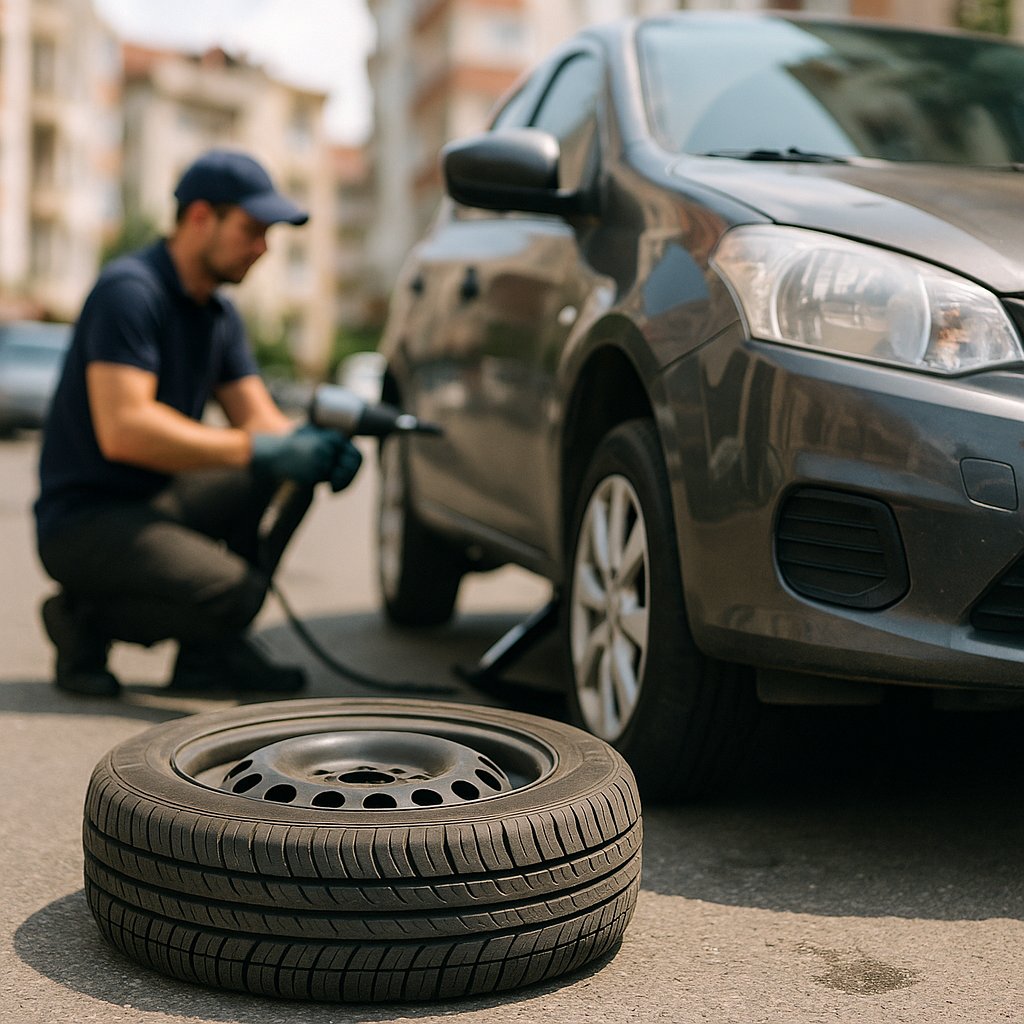 20251118 1416 roadside tire replacement simple compose 01kabar2vkfd6v0xpyjkn1zavb